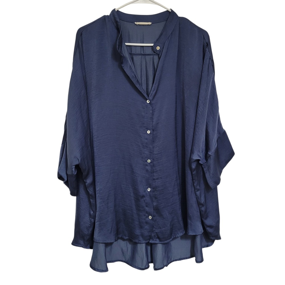 Mint Choco Blue Oversized Button Down Blouse Dolman Sleeve Size Small
